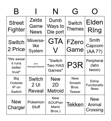 Nintendo Direct Bingo! Bingo Card