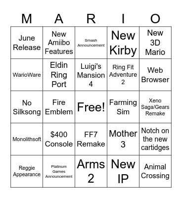Switch 2 Direct Bingo Card
