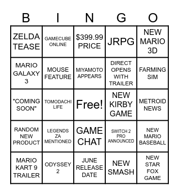 SWITCH 2 DIRECT Bingo Card