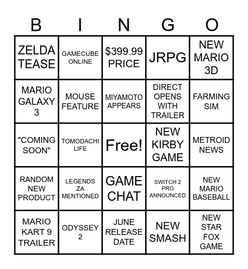 SWITCH 2 DIRECT Bingo Card