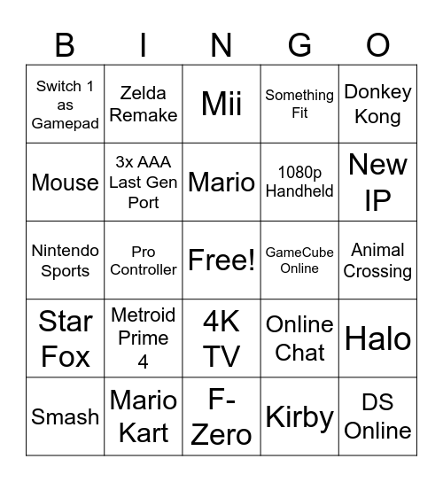 Nintendo Switch 2 Bingo Card