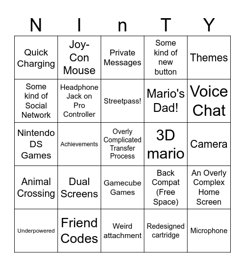Nintendo Switch 2 Bingo Card