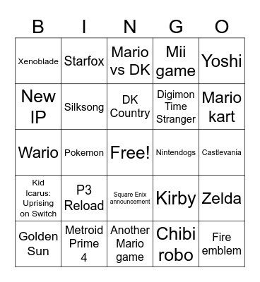 Nintendo Direct 6.21.2023 Bingo Card