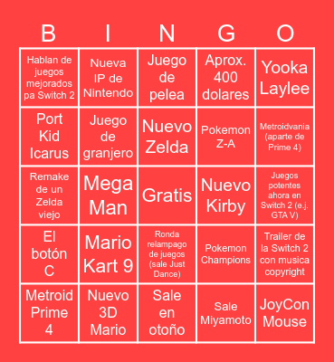 Switch 2 Direct Bingo Card