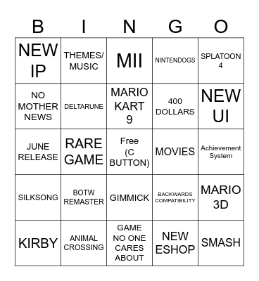 NINTENDO BINGO Card