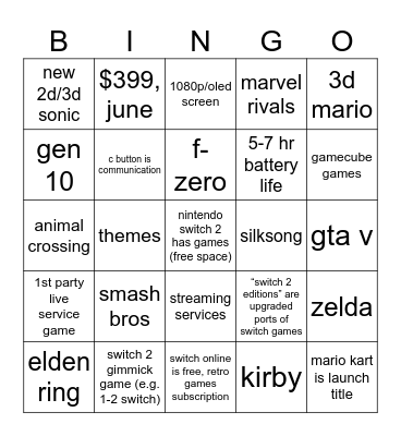 Untitled Bingo Card