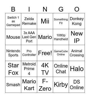 Nintendo Switch 2 Bingo Card