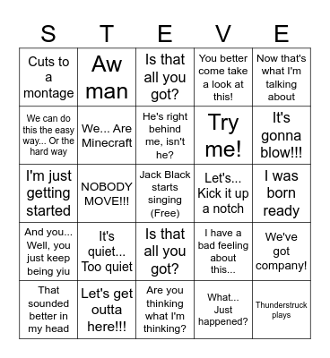 Minecraft Movie Bingo Card
