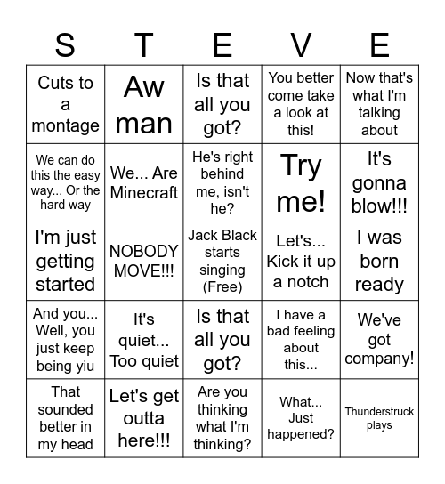 Minecraft Movie Bingo Card