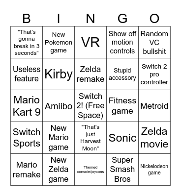 Switch 2 direct Bingo Card