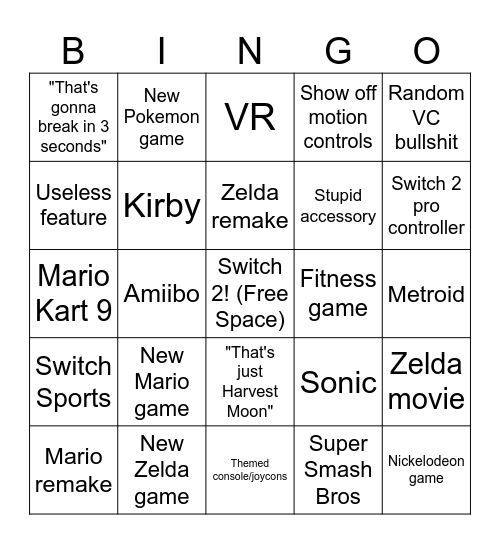 Switch 2 direct Bingo Card