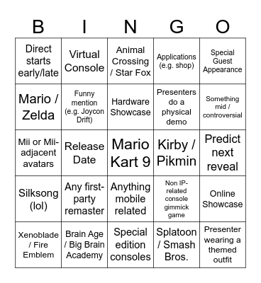 Switch 2 Direct Bingo Card