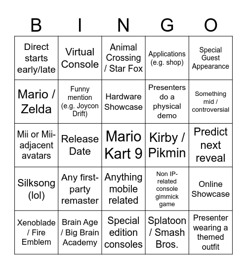 Switch 2 Direct Bingo Card