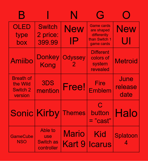 Switch 2 Direct Bingo Card