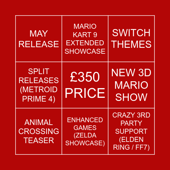 SWITCH 2 DIRECT Bingo Card