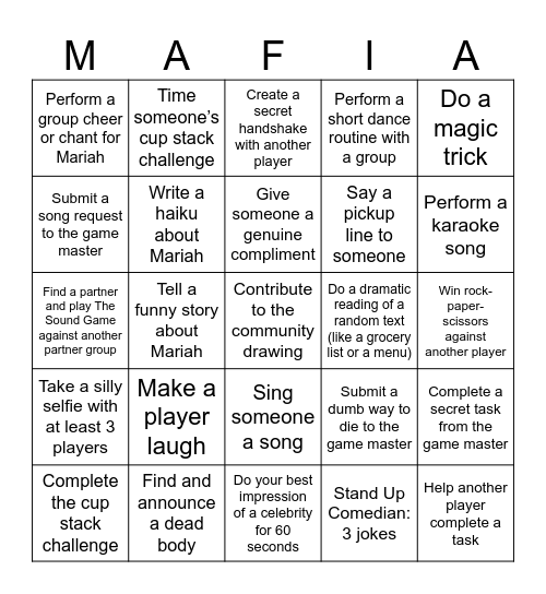 Mafia IRL Bingo Card