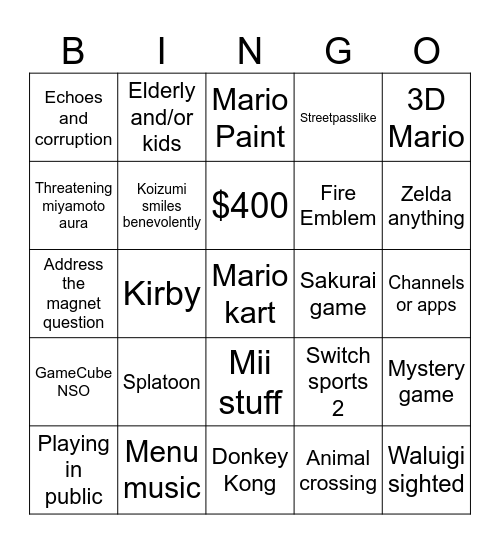 Switch 2 Bingo Card