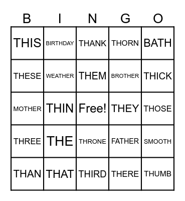 TH Digraphs Bingo Card