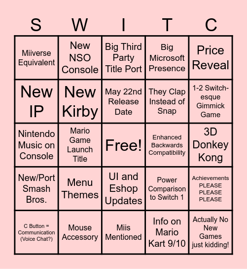 Hopium Switch 2 Presentation Bingo Card