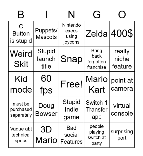 Switch 2 Bingo Card