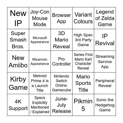 Switch 2 Direct Bingo Card