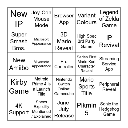 Switch 2 Direct Bingo Card