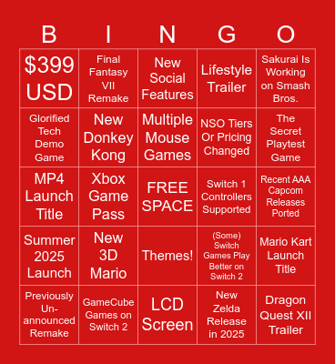 Frostbyte's Switch 2 Direct Predictions Bingo Card