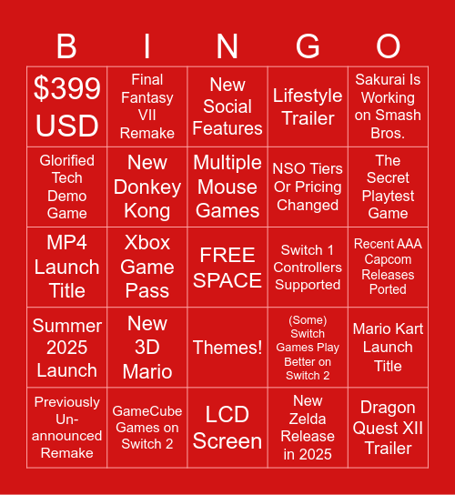 Frostbyte's Switch 2 Direct Predictions Bingo Card