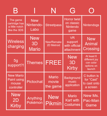 Nintendo Switch 2 Bingo Card