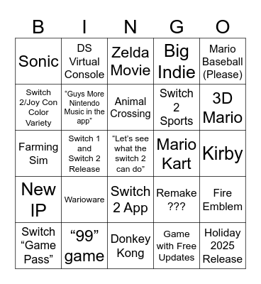 Switch 2 Direct of Doom Bingo Card