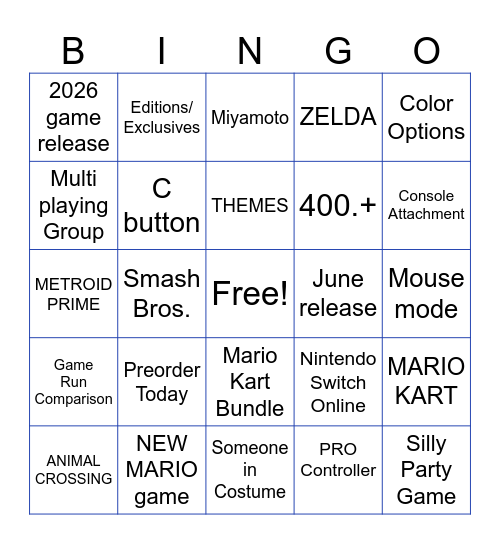NINTENDO SWITCH 2 Bingo Card