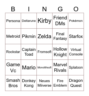 Switch 2 Direct Bingo Card