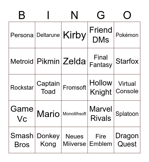 Switch 2 Direct Bingo Card
