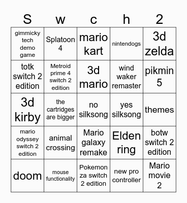Switch 2 Bingo Card