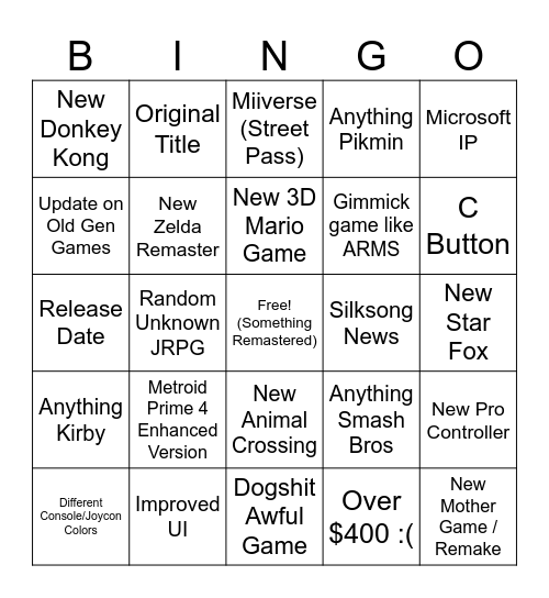Switch 2 Direct Bingo Card