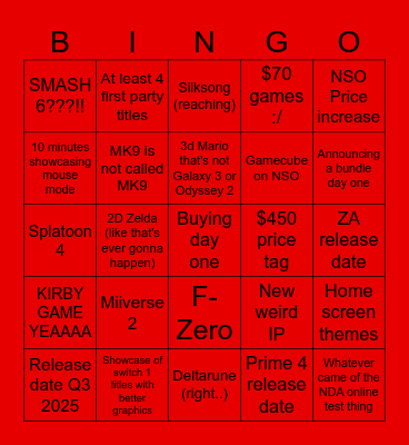 Switch 2 Direct Bingo Card