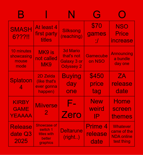 Switch 2 Direct Bingo Card