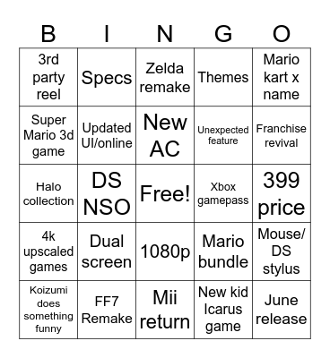 Switch 2 direct bingo Card