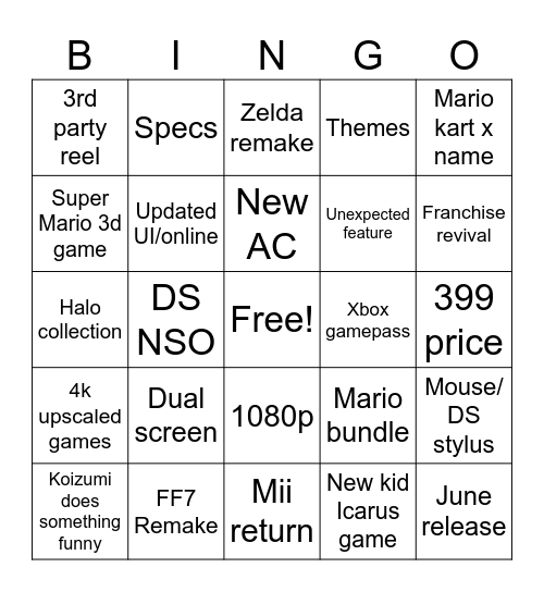 Switch 2 direct bingo Card
