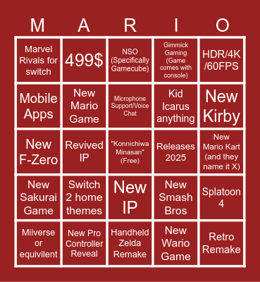 Switch 2 Direct BINGO Card