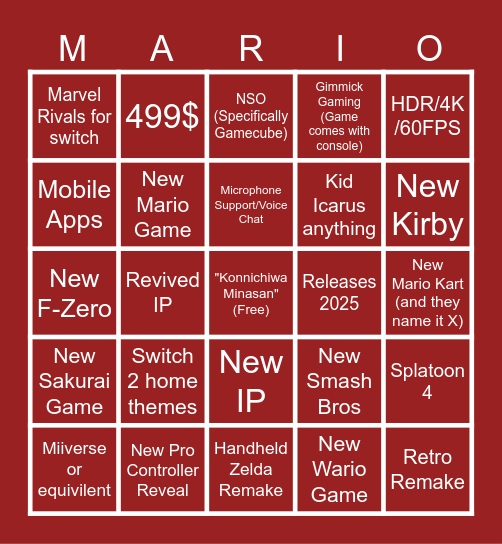 Switch 2 Direct BINGO Card