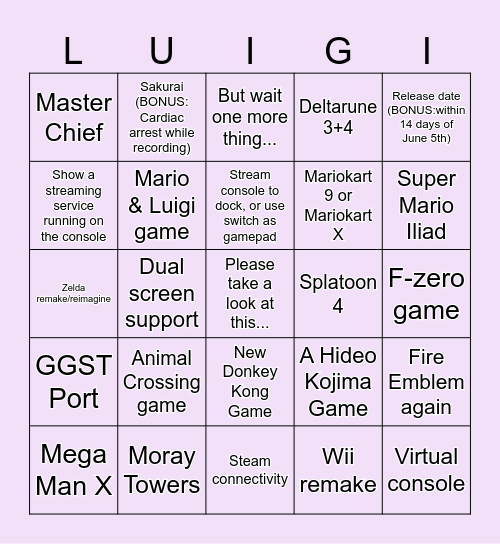 Switch 2 Direct Bingo Card