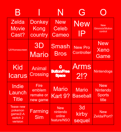 Switch 2 Direct Bingo Sheet :p Bingo Card