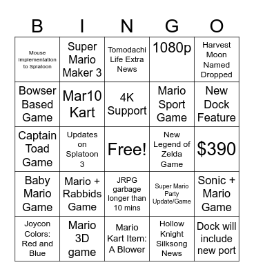 Switch 2 Direct Bingo Card