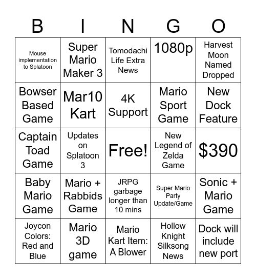 Switch 2 Direct Bingo Card
