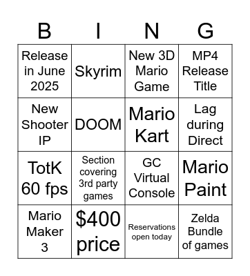 Waffle's Switch 2 Bingo Card Bingo Card