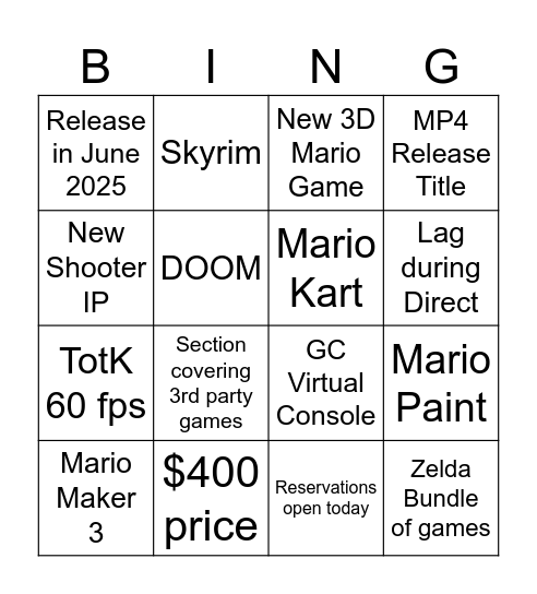 Waffle's Switch 2 Bingo Card Bingo Card
