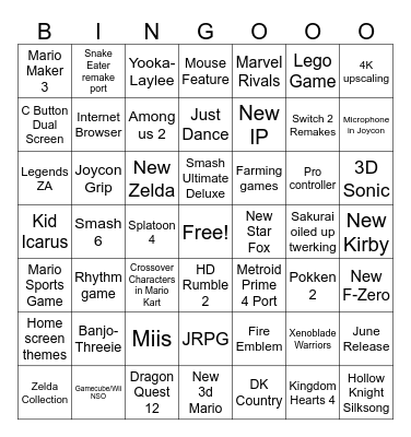 Switch 2 Direct Bingo Card