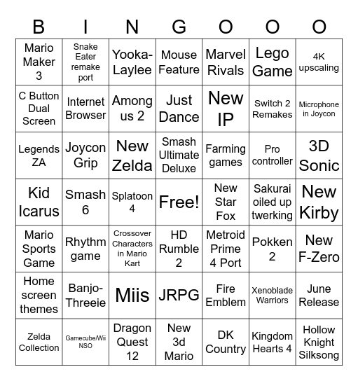Switch 2 Direct Bingo Card