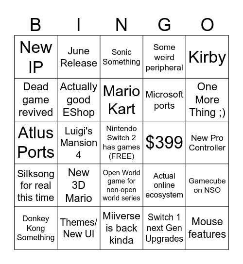 Switch 2 Direct 4/2/2025 Bingo Card